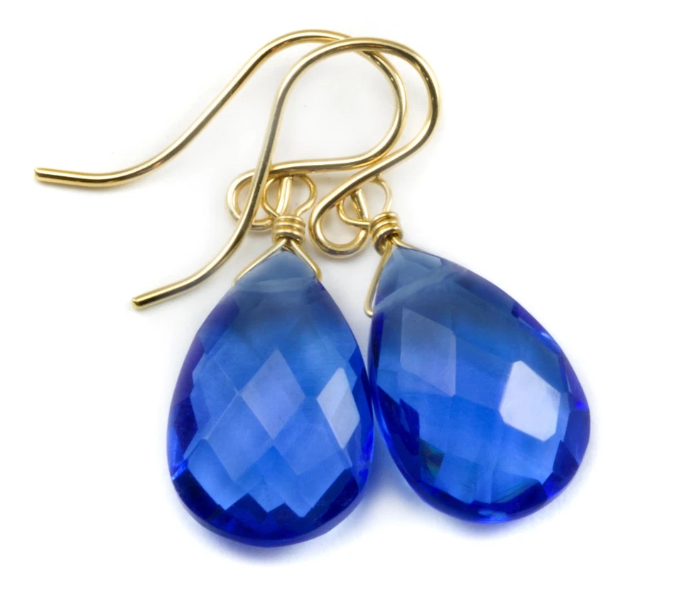 Pendientes de zafiro simulado azul oro 14k pera plata de ley lágrimas gotas Foto 1 de 4