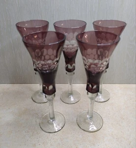 Vintage Soviet Amethyst Wine Glasses Set of 5 – Striy Glass USSR 1970s - Picture 1 of 5