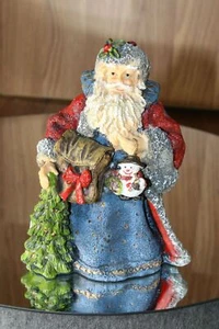 Vintage klassischer alter Weihnachtsmann mit Ranzen Schneemann 6,25 x 4,5 cm Figur - Bild 1 von 8