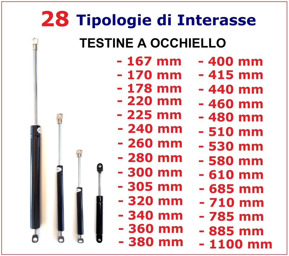 PISTONE molla a GAS Testine a OCCHIELLO 28 Tipi di Interasse - PISTONI RICAMBIO - Immagine 1 di 3