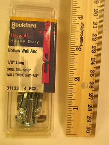 ROCKFORD Drywall Hollow Wall Anchor LONG 1/8" Drill Dia: 5/16" Wall 5/8"-7/8" - Picture 1 of 1