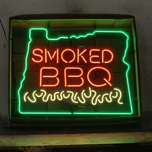 Smoked BBQ Neon Sign Light Restaurant Handcraft Visual Art Wall Display 17"x14" - Picture 1 of 1