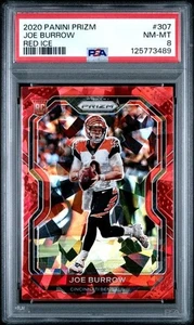 2020 Panini Prizm Football Joe Burrow Red Ice Rookie Card #307 Graded PSA 8 - Picture 1 of 2