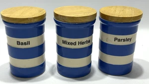 3 T G Green Cloverleaf Cornishware Spice Jars Basil Parsely Mixed Herbs 3.75" - Picture 1 of 10