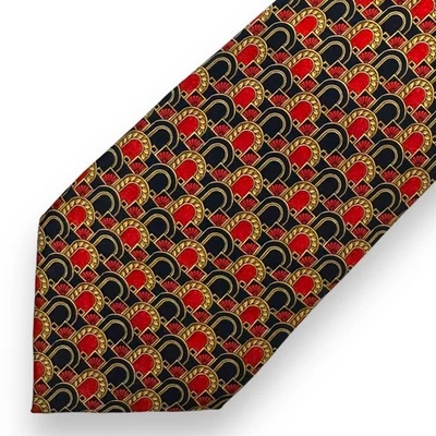 Corbata LANVIN Paris Cuello De Colección 100% Seda Hecha en Francia Geométrica Azul Marino Rojo Dorado Foto 1 de 4