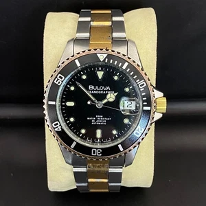 RARE Bulova Oceanographer Automatic 156325 Black Dial Two Tone Swiss Watch Men - Picture 1 of 14