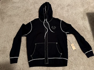 Sudadera con capucha True Religion 'Big T' negra con ribete blanco - Talla XL - *TOTALMENTE NUEVA*  Foto 1 de 3