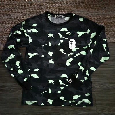 Bape A Bathing Ape Head City Camo Crewneck LS Shirt Men’s Medium Black Gray Glow - Image 1 of 4