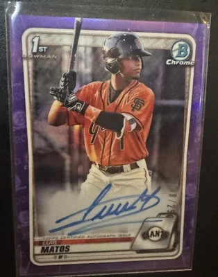 2020 Bowman Chrome Prospect Auto Purple Refractor /250 Luis Matos #CPA-LM Auto - Image 1 of 2