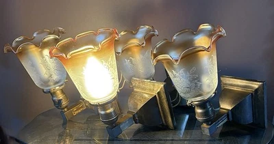 Apliques de pared antiguos originales de finales de 1800 góticos artes misioneras latón cobre luz Foto 1 de 4