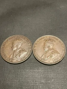 AUSTRALIA 1917 AND 1924 1 PENNIES  EX FINE COINS - Picture 1 of 2