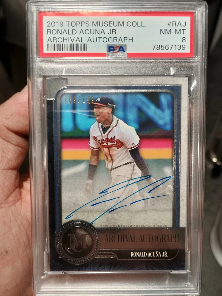 2019 Topps Museum Collection-Archival Autographs Ronald Acuña Jr. /199 PSA 8  - Image 1 of 1