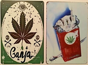 8x12 TIN SIGNS 2pc SET Ganja Weed pot sinsemilla high life marijuana wall plaque - Picture 1 of 9