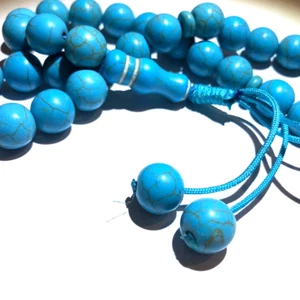 33 Perlen Rosenkranz Natur Türkis Stein Blau Edelstein Islamisches Gebet مسبحه Tasbi - Bild 1 von 6