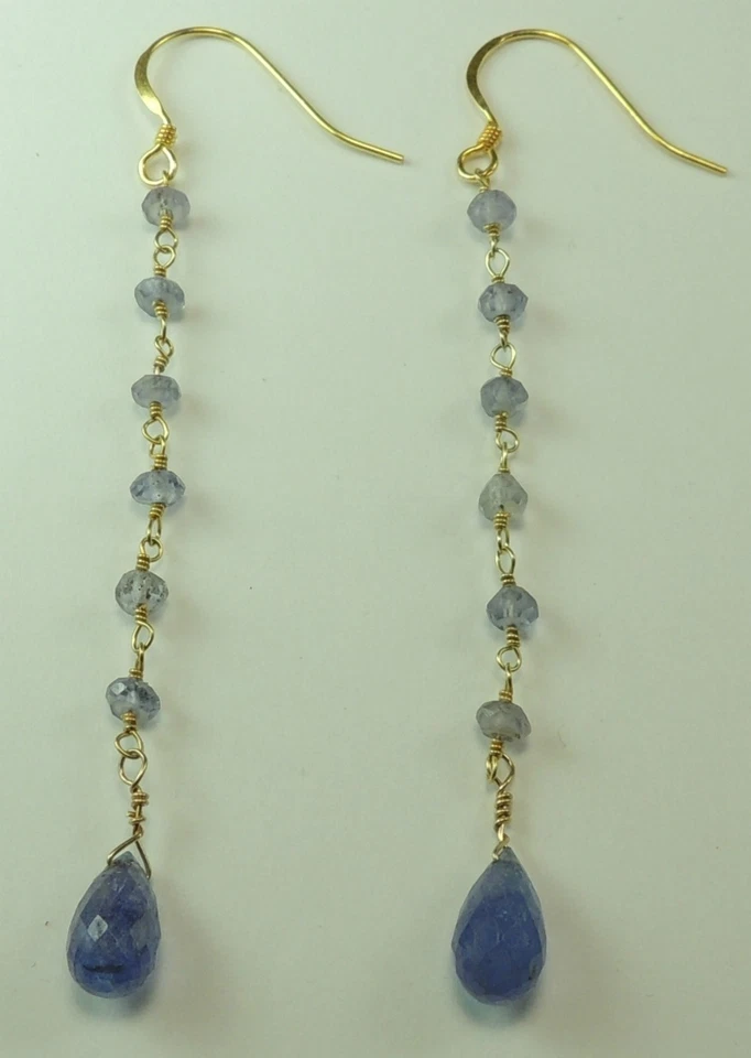 Pendientes Tanzanita e Iolita Largos Declaración Plata Esterlina Vermeil Boda Foto 1 de 1