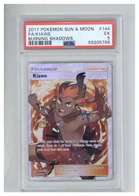 2017 Pokemon Sun & Moon Burning Shadows 144 Full Art/Kiawe PSA 5 - Image 1 of 2
