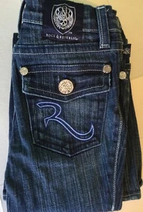 Rock And Republic Girls Jeans 7/8 Leah Selvedge Dark Wash Flare Leg - Picture 1 of 8