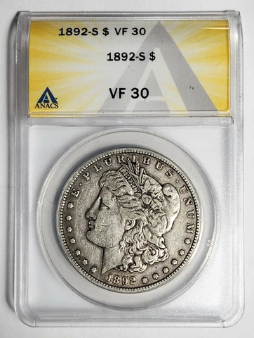 1892 S Morgan Silver Dollar ANACS VF-30 Cover