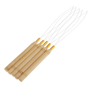 Set of 5 hair extension needles with loop for hair extensions micro ring (wood; - Bild 1 von 8