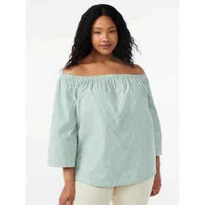 Free Assembly Top Size Medium Green White Striped Off Shoulder Shirt Sz XS - Picture 1 of 10