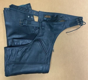 Street & Steel Deep Pocket Leather Chaps Black Size XL Removable Insulated Liner - Bild 1 von 17