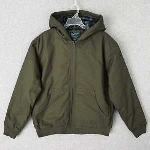 Woolrich Mens Canvas Hooded Jacket Coat Full Zip Flannel Lined Size Medium Green - Picture 1 of 18
