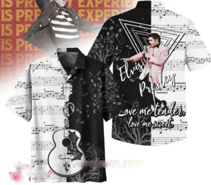 Elvis Presley Hawaiian Shirt Love Me Tender Love Me Sweet Guitar Gift For Fans - Picture 1 of 2