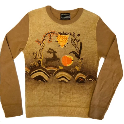 复古 60 年代 Manskin HIPPIE REINDEER Grazing Fall NATURE Earth Tones 针织毛衣 M — 第 1/4 张图片