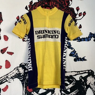 VTG 70's 80's Pearl Izumi Drinking Shimano Cycling Jersey Sweater Wool Bike Team - Image 1 of 4