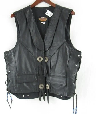 Chaleco de cuero negro para mujer Harley Davidson "Jackson MS Chapter" talla L #B373 Foto 1 de 4