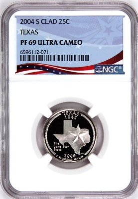 2004-S Proof State Quarter, Texas,  PF69 Ultra Cameo NGC, Patriotic Label - Image 1 of 4