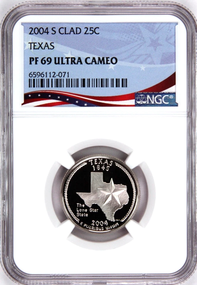 2004-S Proof State Quarter, Texas,  PF69 Ultra Cameo NGC, Patriotic Label - Image 1 of 4