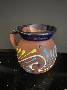 Redware Mexico Clay Pottery Coffee Tea Mug Hand Painted Sanded color Swirls - Picture 1 of 2