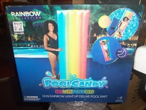 RAINBOW POOLCANDY ILLUMINATED 74" RAINBOW LIGHT UP DELUXE POOL RAFT NEW - Picture 1 of 2