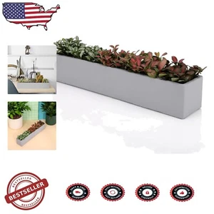 Elegant Rectangular Grey Concrete Planter with Drainage for Indoor Plants - Picture 1 of 9
