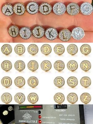 Real Moissanite Stud Earrings 925 Silver Iced Hip Hop Letter Initial Letter A-Z - Image 1 of 4