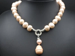 GOLDJUNGE69 GJH * DAMEN HALSKETTE  MUSCHELKERN-PERLE COLLIER APRICOT EDEL - Bild 1 von 2
