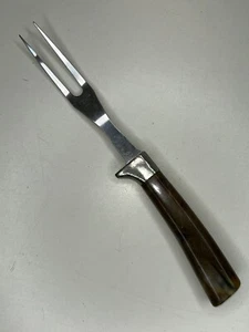 Vtg Serving Carving Fork Brown Swirl Marble-Look Plastic Handle 10” Stainless - Picture 1 of 18