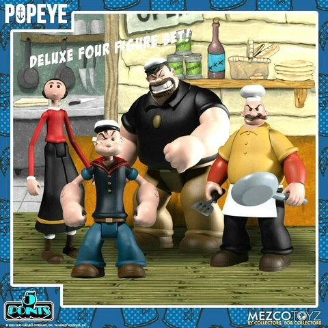 POPEYE SET MEZCO 5 POINTS BOXED SET DELUXE 5 POINTS 4 FIGURES + PLAYSET NEW Cover