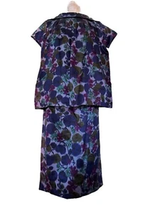 PAGE BOY Maternith Vintage 1960s Blue and Plum Floral Print Skirt Top Set - Picture 1 of 6