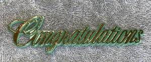 Vtg Cake Cupcake Decoration Plastic Words “Congratulations” Green & Gold Letters - Picture 1 of 4