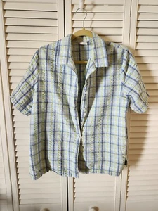 Vintage 70s Graff California Wear Short Sleeve Plaid Spring Summer Blouse Top XL - Picture 1 of 7