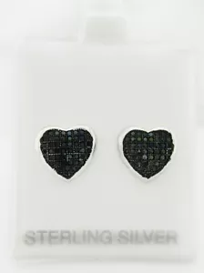 GENUINE BLACK ONYX STUD HEART EARRINGS .925 Sterling Silver * NEW WITH TAG* - Picture 1 of 3