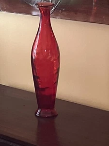Lovely Vintage Red Art Glass Vase molded thick Made In Spain Melos 17” Bottle - Picture 1 of 13