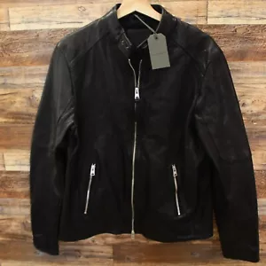 Allsaints Lederjacke Gr. XL Cora Schwarz Herren Moto Biker Zip Bomber Slim Fit - Bild 1 von 12