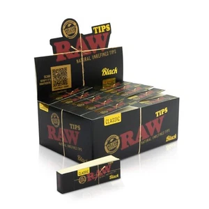 RAW Black Classic Paper Filter Tips For Rolling | Full Box 50 Packs - Picture 1 of 5