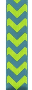 Turquoise Citrus Bold Chevron Stripe Wide Wired Ribbon 25 Yards NEW green blue - Picture 1 of 2