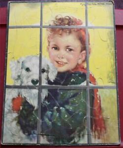 Vintage 15 x 11" Girl Looking Out Window with Dog Inlay Tray Puzzle Whitmam 2605