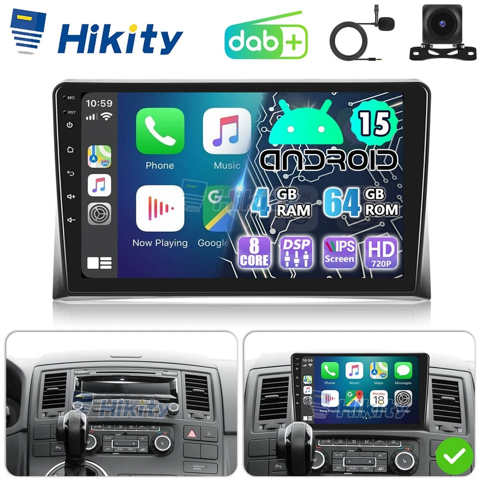 Für VW T5 Transporter Multivan Android 15 Autoradio 4+64GB Apple Carplay GPS DAB - Bild 1 von 4