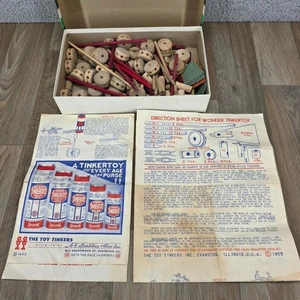 Vintage Wonder TinkerToy Set 1953 Toy Tinkers & Instructions Wooden - Picture 1 of 12